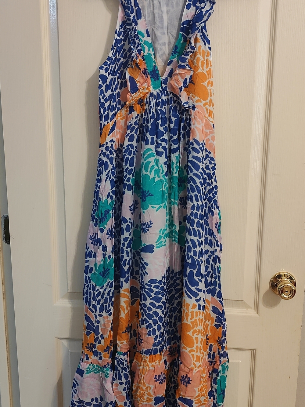 Oliphant Sleeveless Maxi Dress in Blue, Teal, Orange, Pink